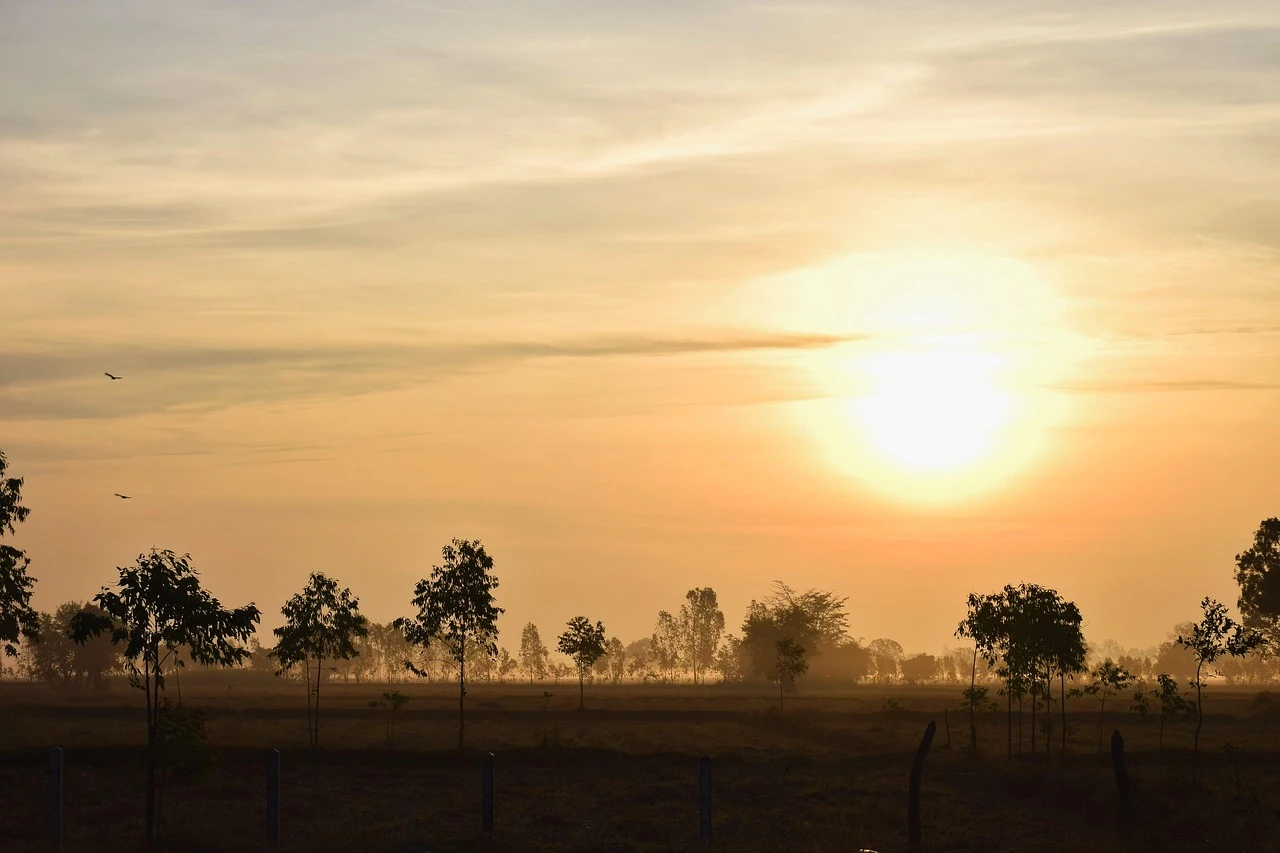 Vue au couché du soleil sur le projet d'extension proche de Fontenay-le-comte